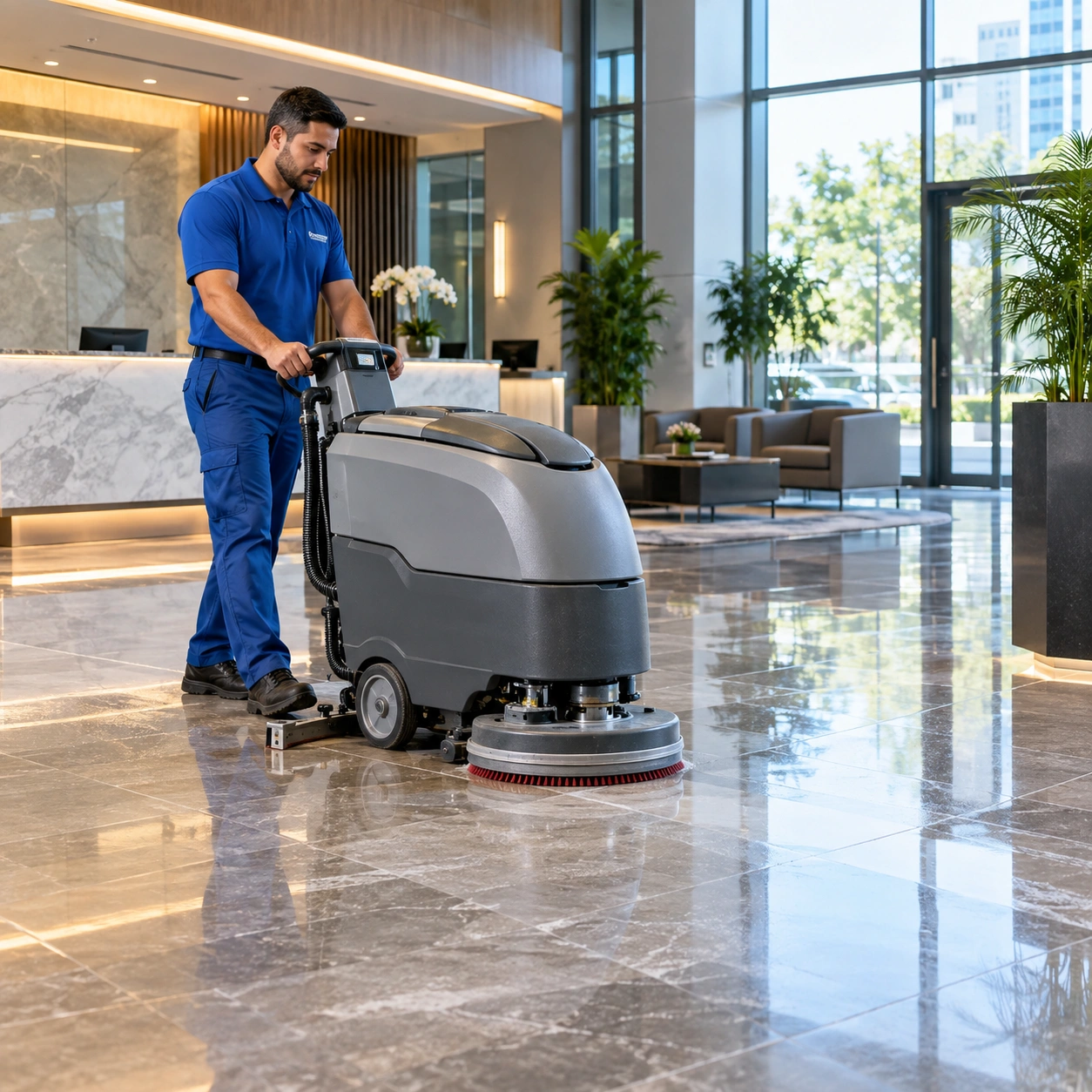 Clean, well-maintained commercial lobby floor