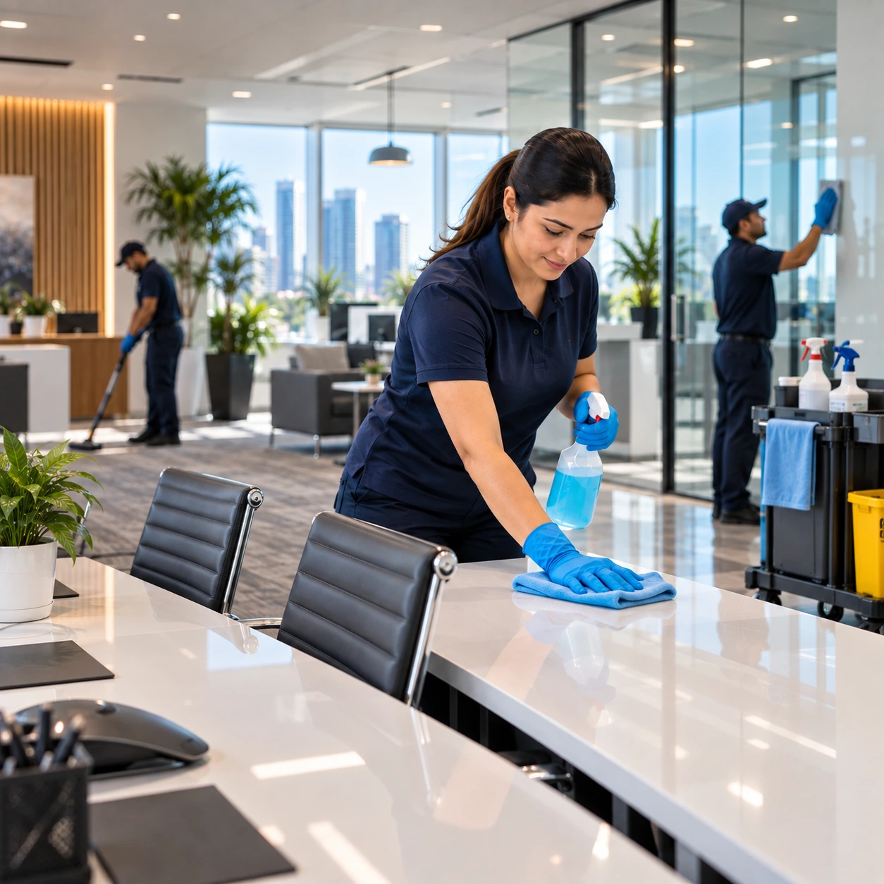 Office meeting rooms and work areas kept clean between workdays