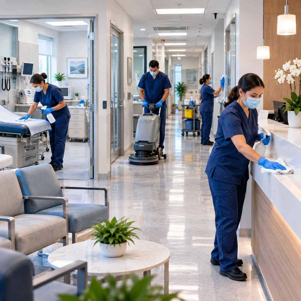 Clean, well-maintained healthcare facility corridor