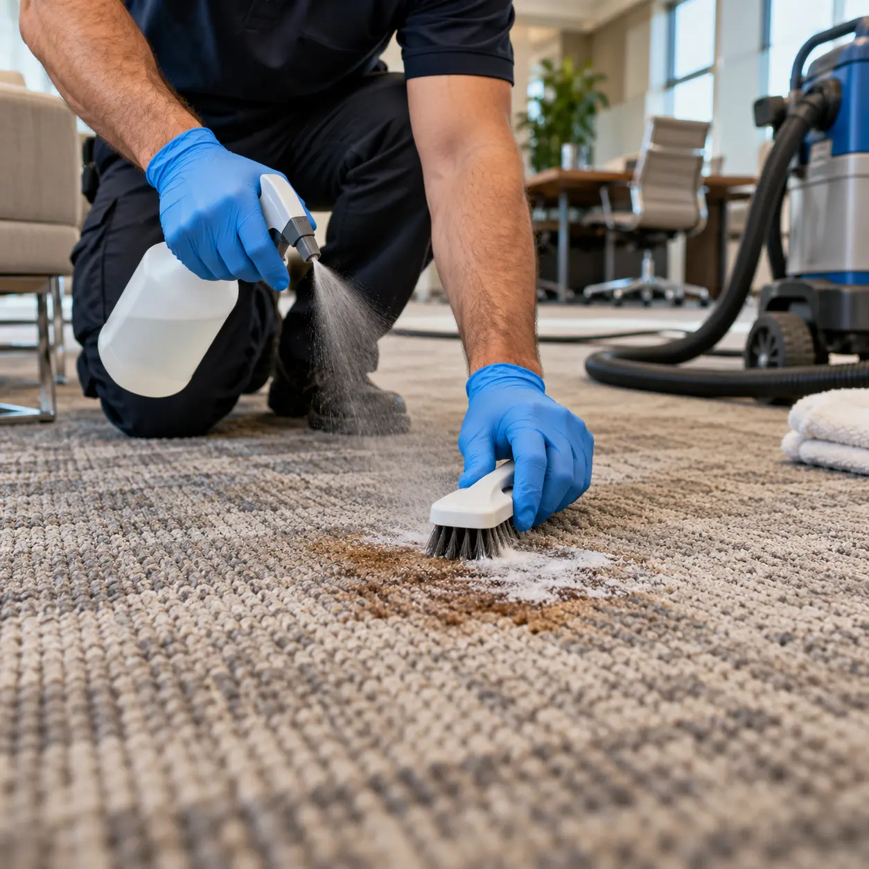 Freshly cleaned carpeted living space ready for use
